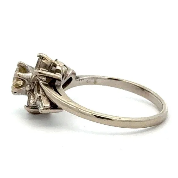 Designer 14K White Gold White Diamond Unique Floral Halo Cluster Engagement Ring